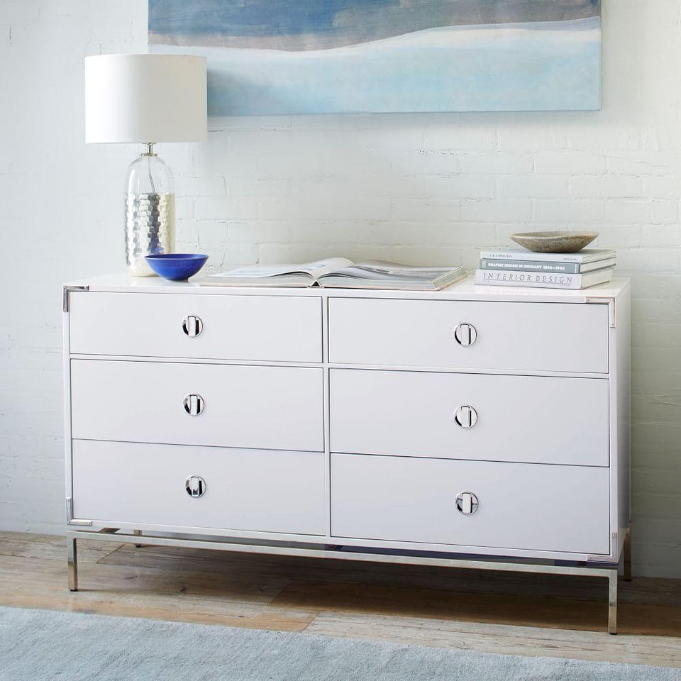 Malone Campaign 6-Drawer Chest - White Lacquer