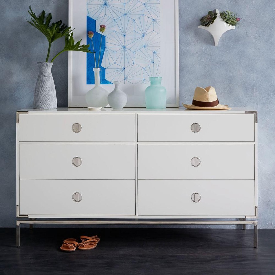 Malone Campaign 6-Drawer Chest - White Lacquer
