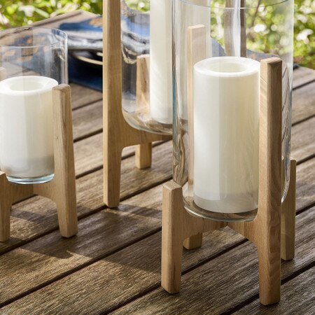 Marti Mid-Century Modern Glass Wood Lanterns