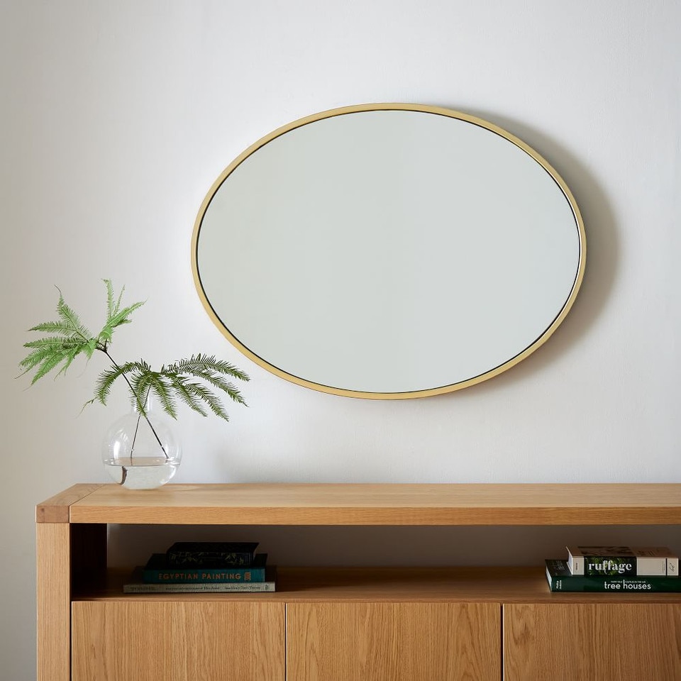 Metal Frame 76 cm Oval Mirror, Antique Brass