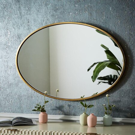 Metal Framed Oval Wall Mirror Antique Brass West Elm Uk Metal Framed Oval Wall Mirror Antique