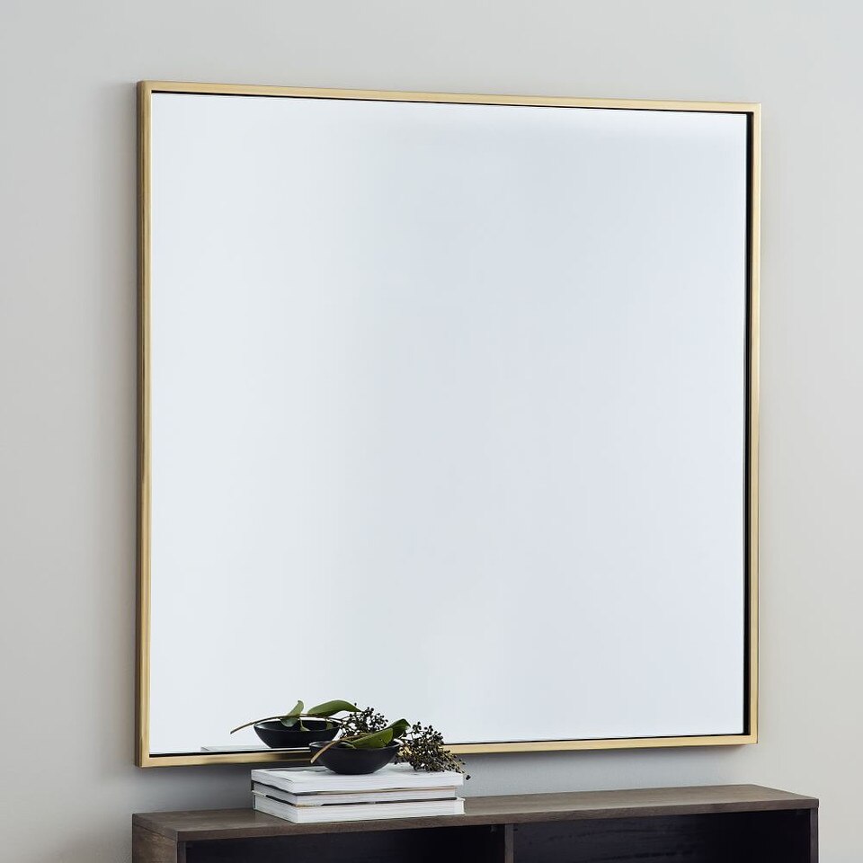 Metal Framed 107 cm Square Mirror - Antique Brass