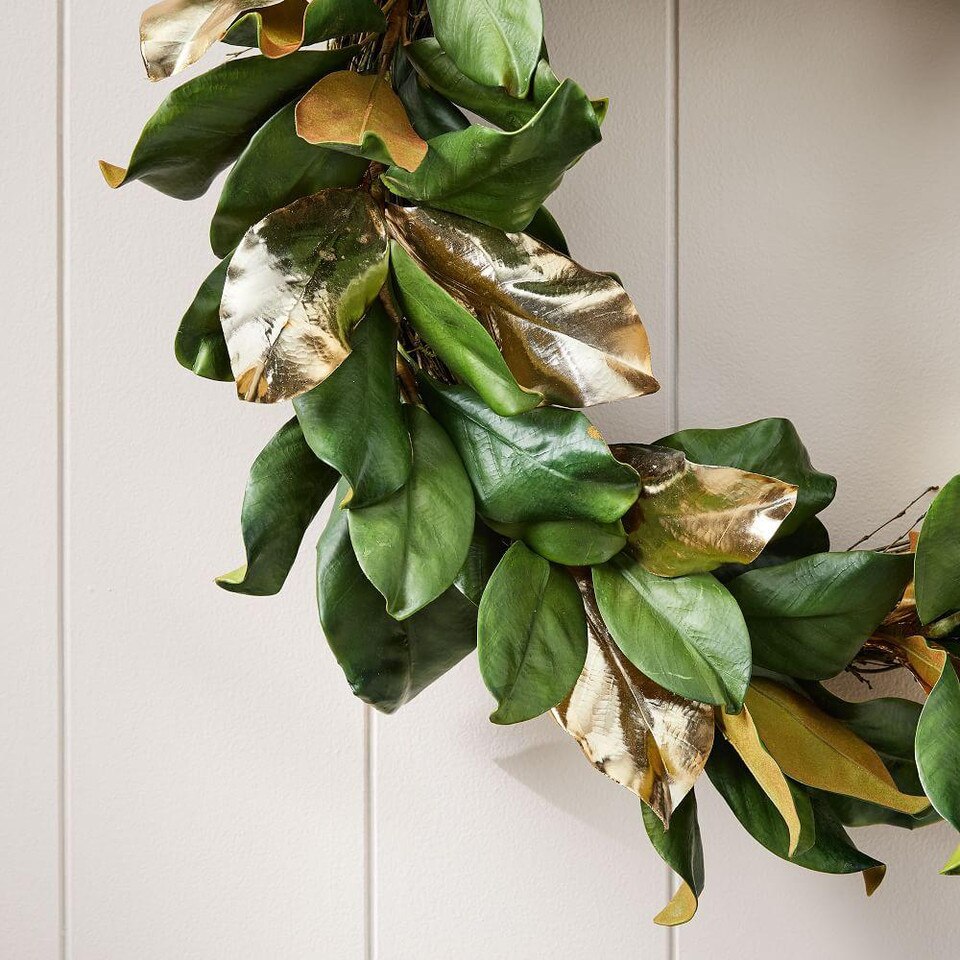 Faux Gold Metallic Magnolia Leaves Wreath | west elm ...