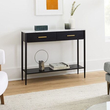 Metalwork Console With Marble Top Hot Rolled Steel Finish West Elm United Kingdom Metalwork Console With Marble Top Hot, Metal Console Table With Marble Top