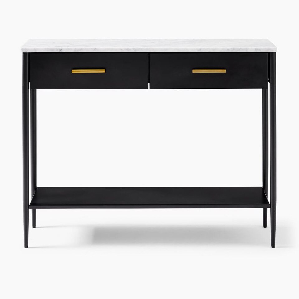 Metalwork Console With Marble Top - Hot-Rolled Steel Finish
