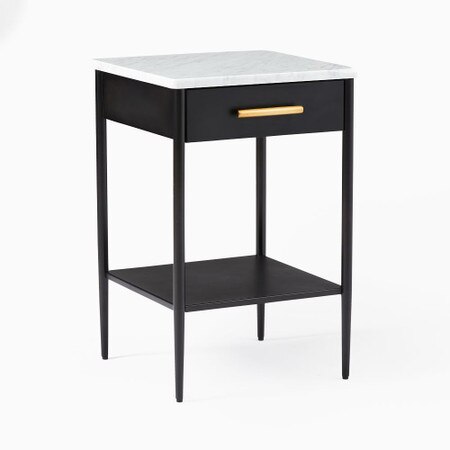 Metalwork Bedside Table With Marble Top Hot Rolled Steel Finish West Elm United Kingdom
