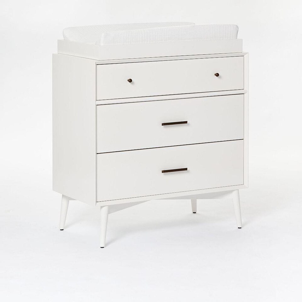 Mid-Century 3-Drawer Changing Table - White