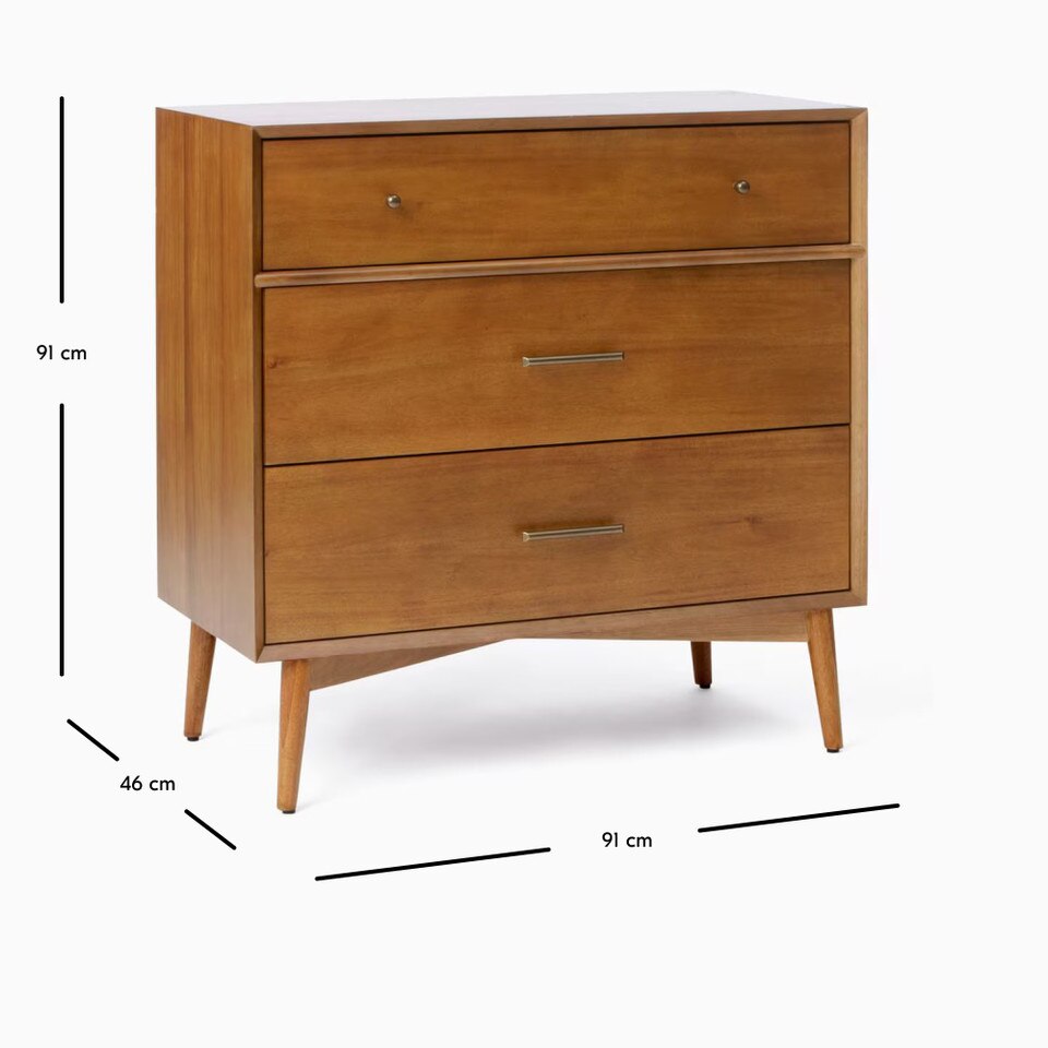 Mid-Century Modern 3-Drawer Chest (91 cm)