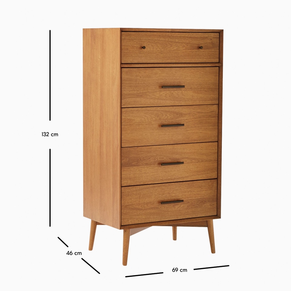 Mid-Century Modern 5-Drawer Chest (69 cm)