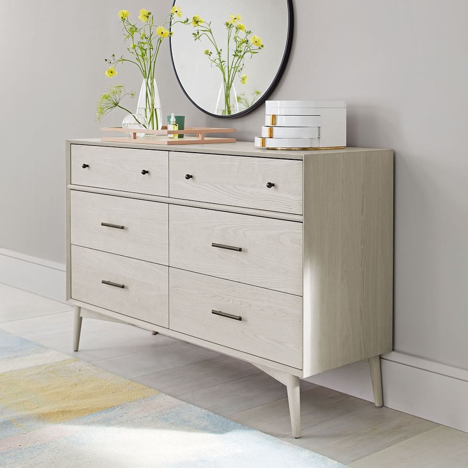 Mid-Century Modern 6-Drawer Chest (142 cm) - Pebble