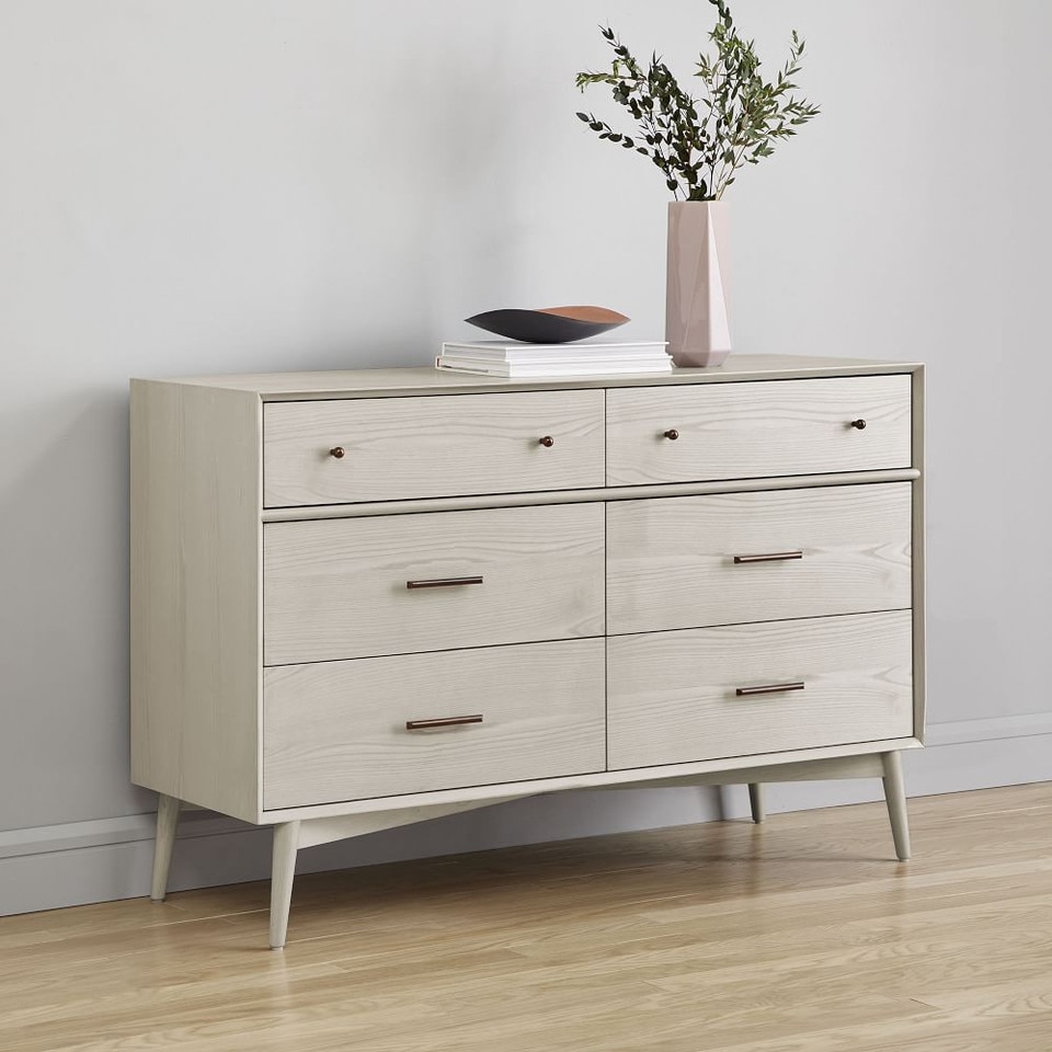 Mid-Century Modern 6-Drawer Chest (142 cm) - Pebble