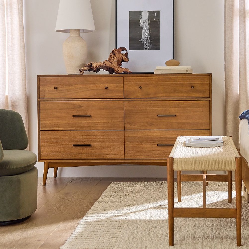 Mid-Century Modern 6-Drawer Chest (142 cm)