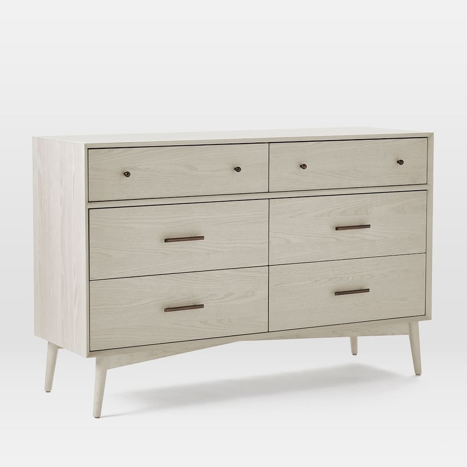 Mid-Century Modern 6-Drawer Chest (142 cm) - Pebble