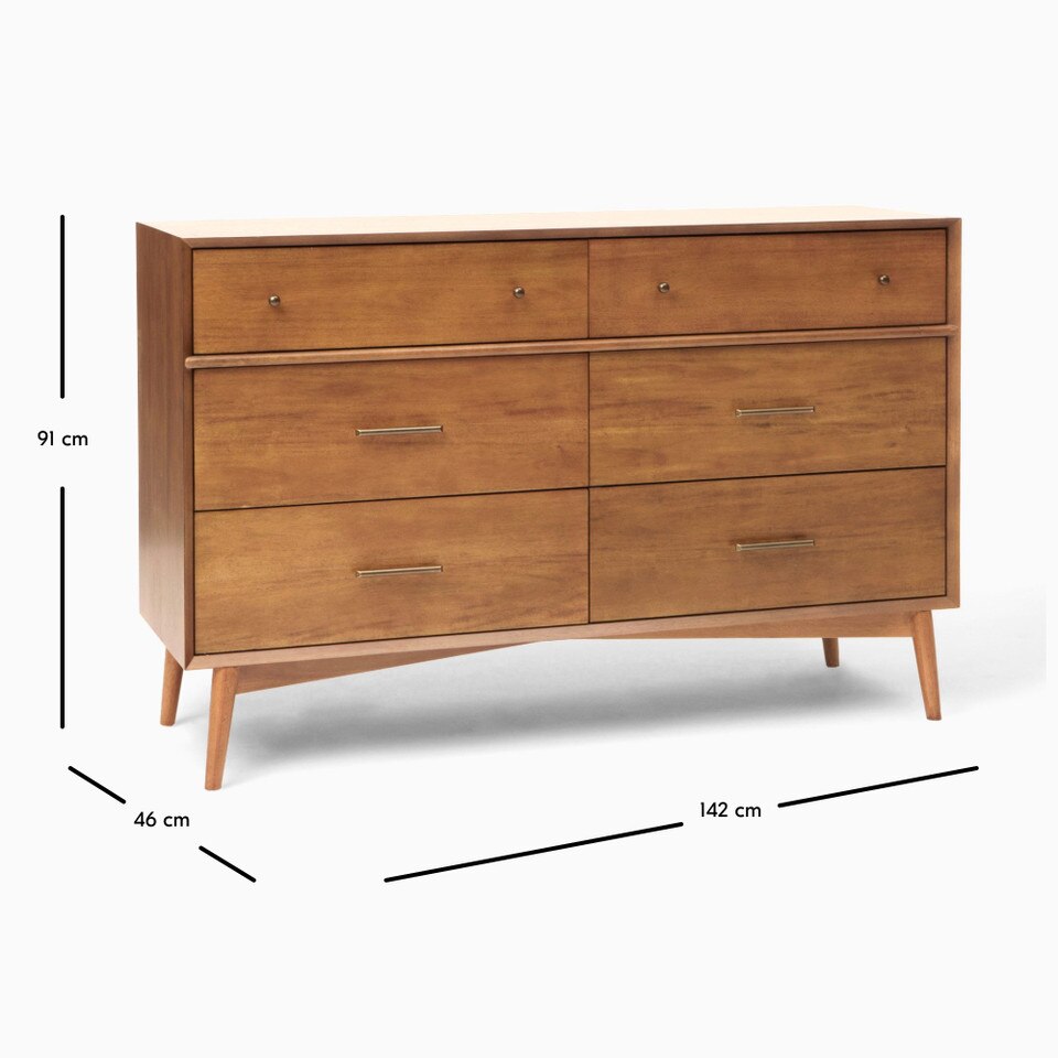 Mid-Century Modern 6-Drawer Chest (142 cm)