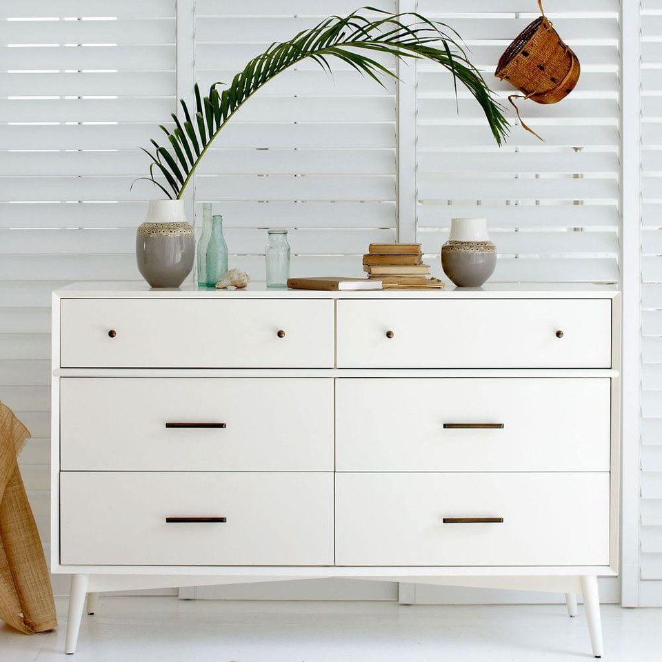 Mid-Century 6-Drawer Chest - White