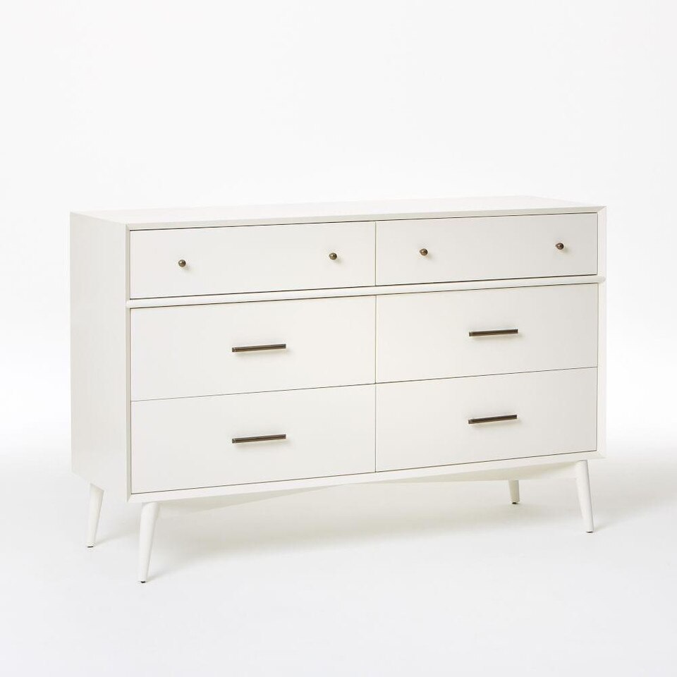 Mid-Century 6-Drawer Chest - White