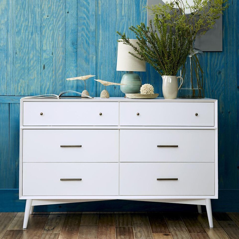 Mid-Century 6-Drawer Chest - White
