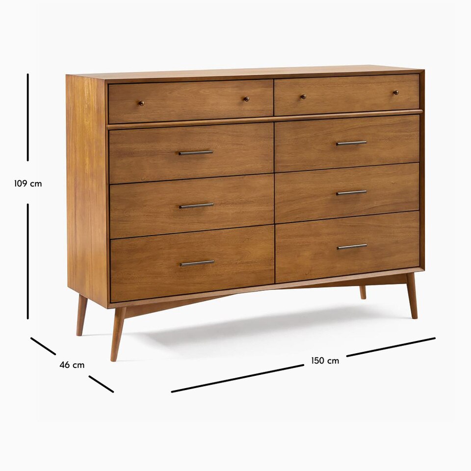 Mid-Century Modern 8-Drawer Chest (150 cm)