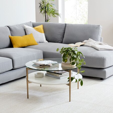 Mid Century Art Display Round Coffee Table West Elm United Kingdom Mid Century Art Display Round Coffee, Mid Century Sofa Corner Table