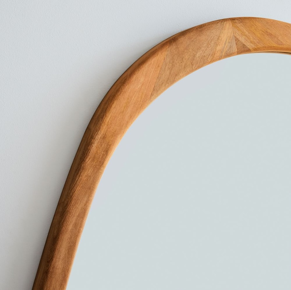 Mid-Century Modern Asymmetrical Wood Wall Mirror - 14 cm x 103 cm x 129 cm