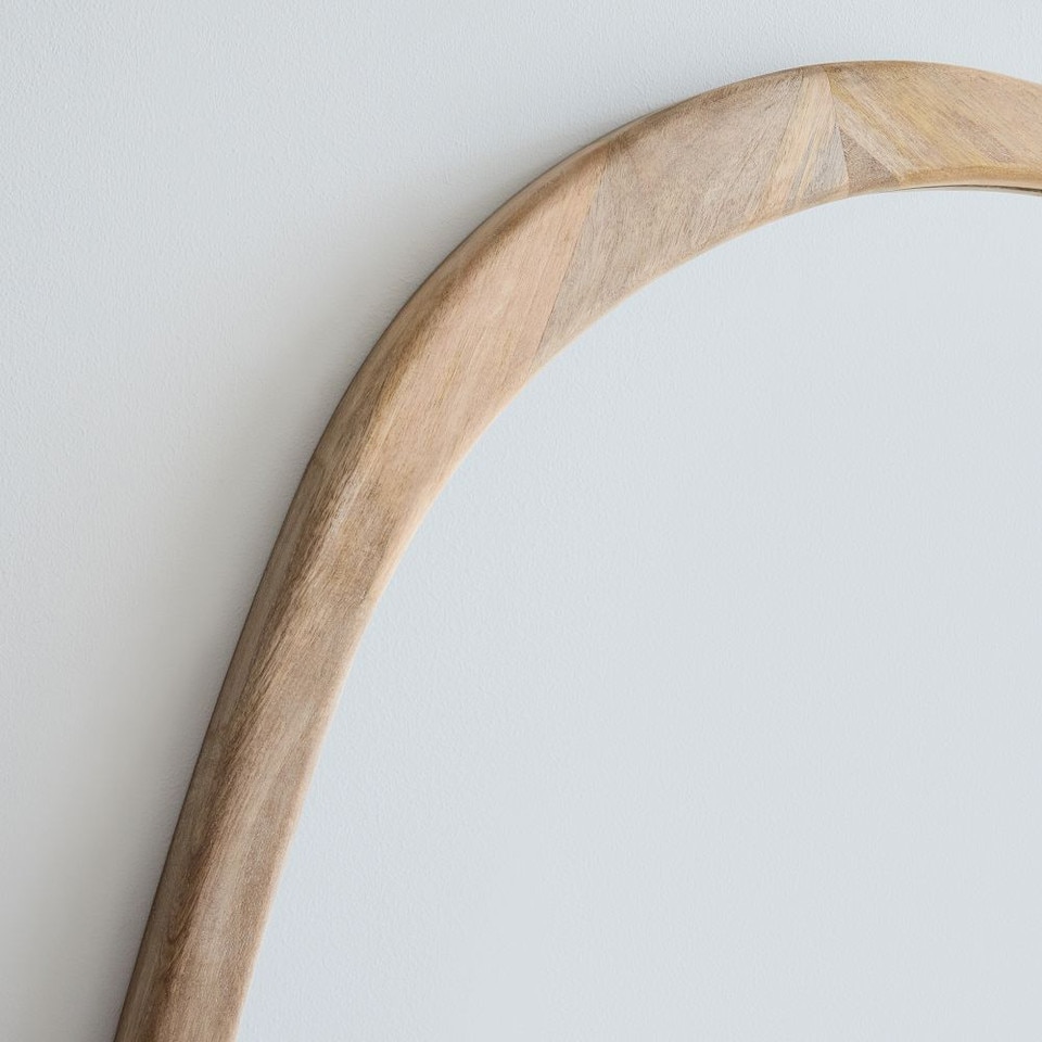 Mid-Century Modern Asymmetrical Wood Wall Mirror - 14 cm x 103 cm x 129 cm