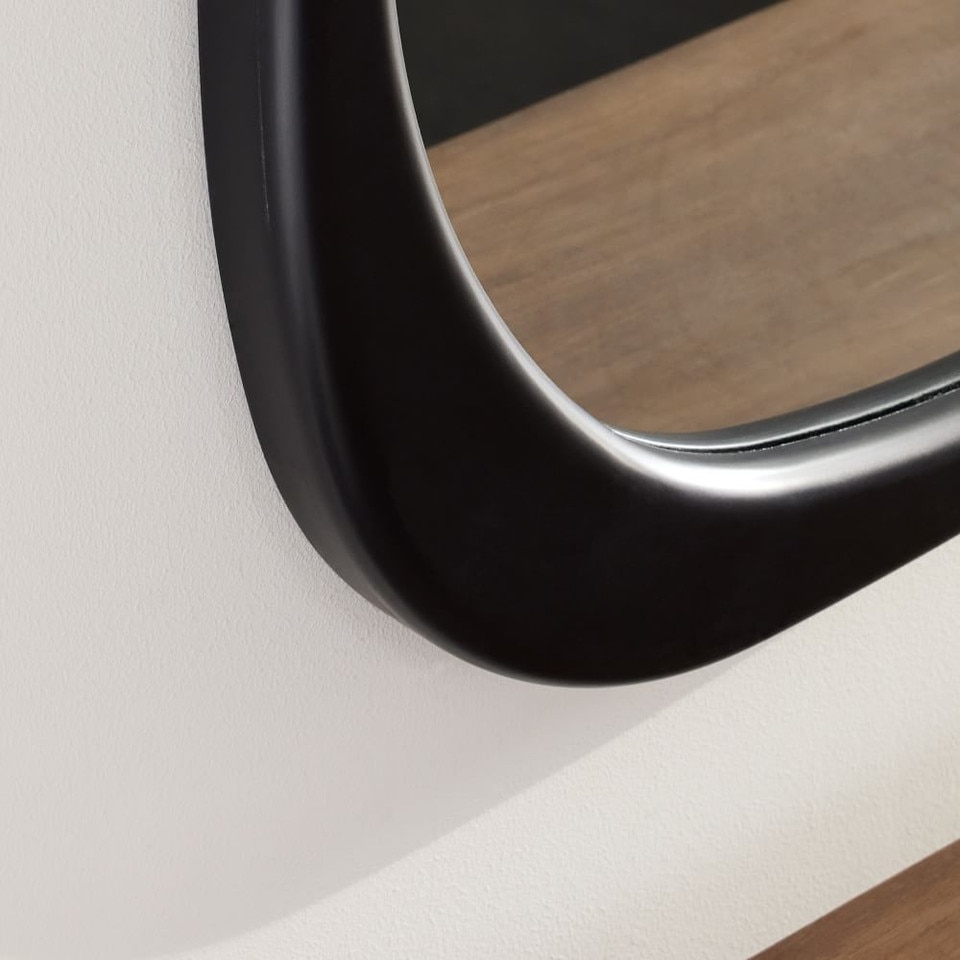 Mid-Century Modern Asymmetrical Wood Wall Mirror - 14 cm x 103 cm x 129 cm
