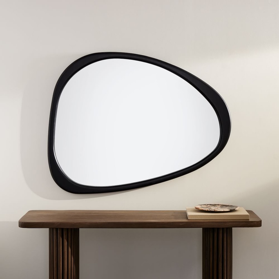 Mid-Century Modern Asymmetrical Wood Wall Mirror - 14 cm x 103 cm x 129 cm