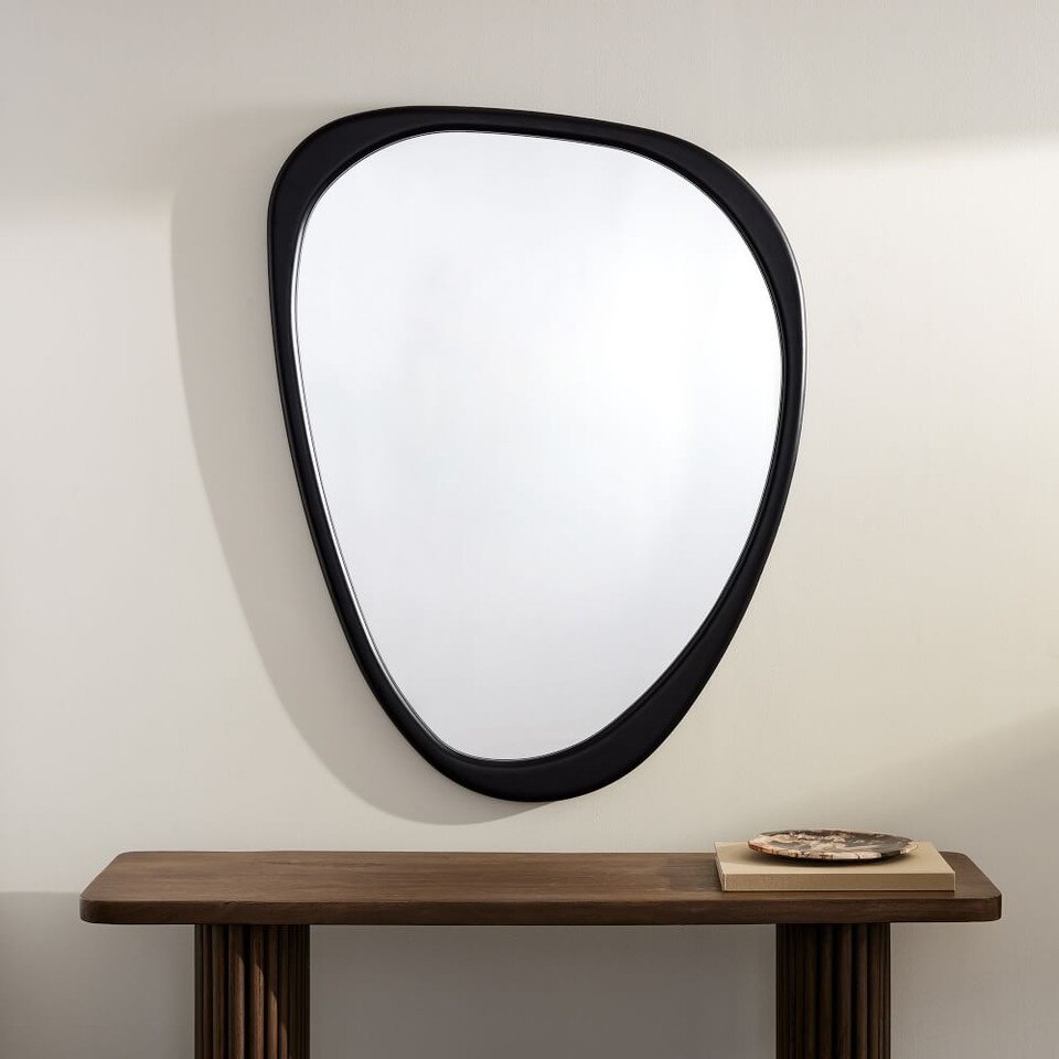 Mid-Century Modern Asymmetrical Wood Wall Mirror - 14 cm x 103 cm x 129 cm