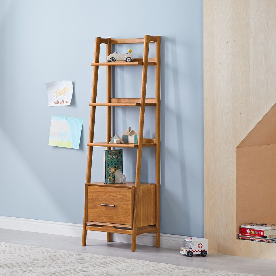 Mid-Century Modern Bookcase Shelf w/ Drawer (56 cm)