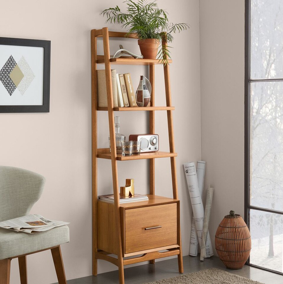 Mid-Century Modern Bookcase Shelf w/ Drawer (56 cm)