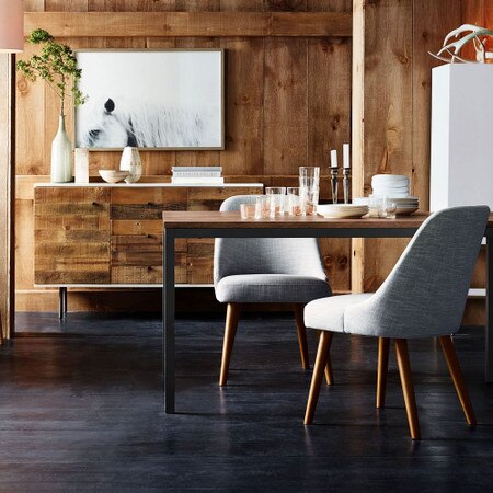Mid-Century Upholstered Dining Chair - Wood Legs - West Elm UK