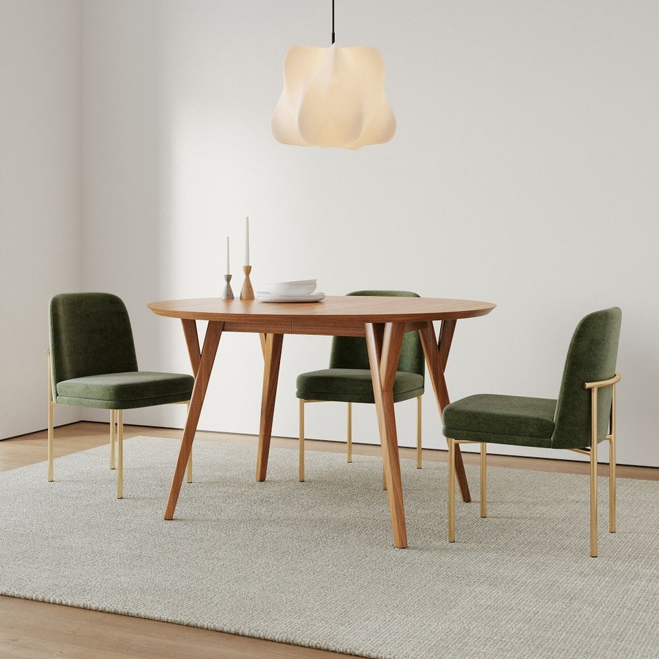 Mid-Century Modern Round Extendable Dining Table