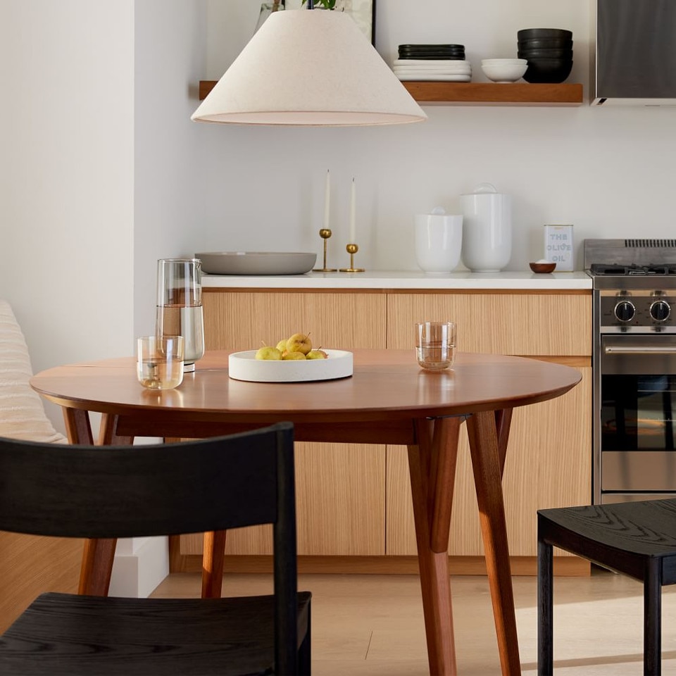 Mid-Century Modern Round Extendable Dining Table