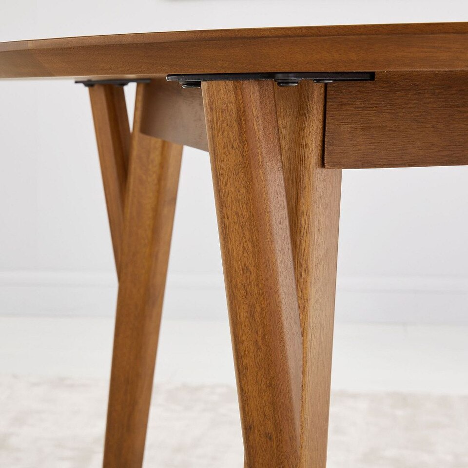 Mid-Century Modern Round Extendable Dining Table