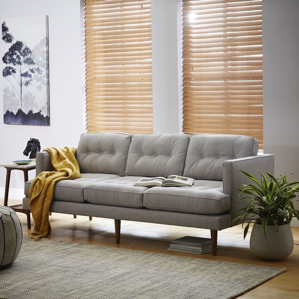 Mid-Century Heathered Basketweave Wool Rug - Steel