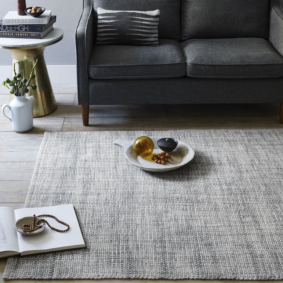 Mid-Century Heathered Basketweave Wool Rug - Steel