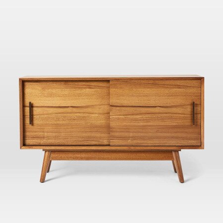 Mid Century Narrow Media Console 122 Cm West Elm United Kingdom Mid Century Narrow Media Console 122, Narrow Console Cabinet With Storage