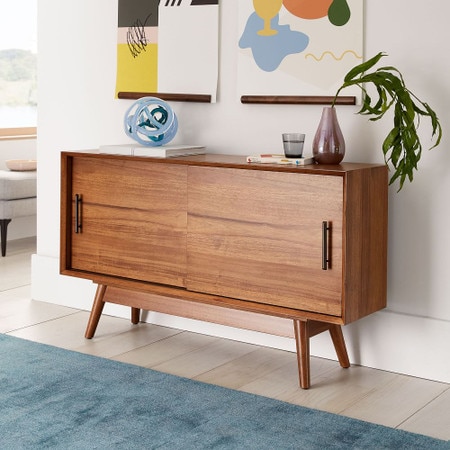 Mid Century Narrow Media Console 122 Cm West Elm United Kingdom Mid Century Narrow Media Console 122, Narrow Console Cabinet With Storage