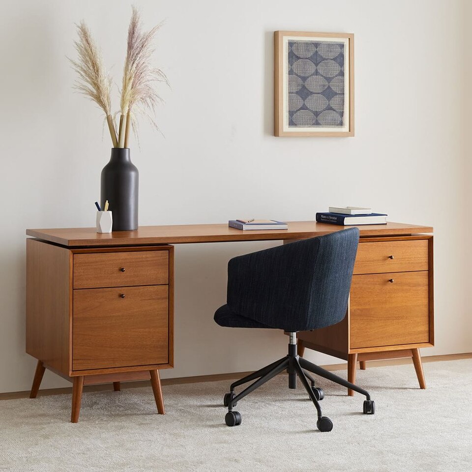 Mid-Century Modern Modular Desk w/ 2 File Cabinets (178 cm)
