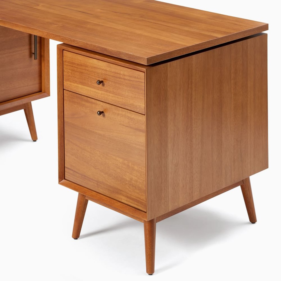 Mid-Century Modern Modular L-Shaped Desk w/ File Cabinet & Bookcase (178 cm)