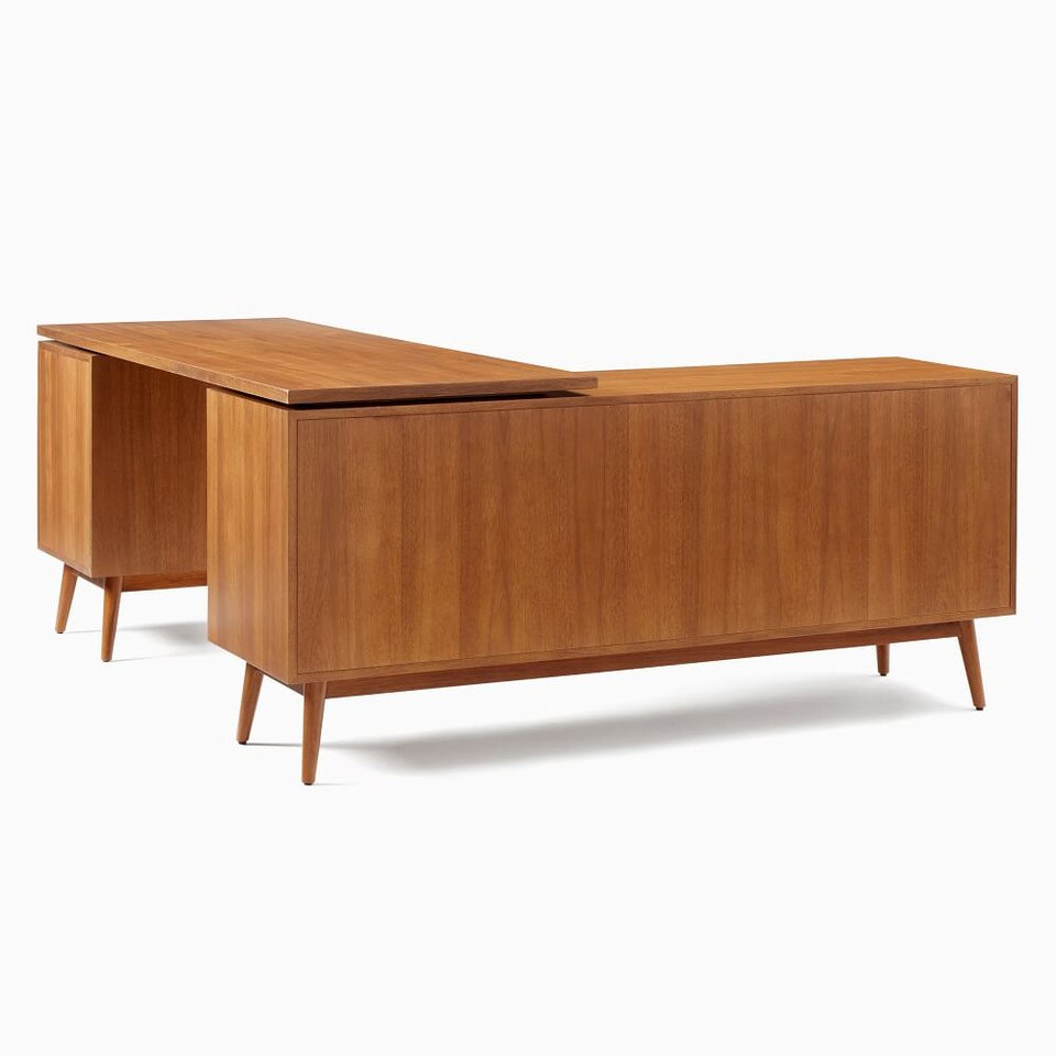 Mid-Century Modern Modular L-Shaped Desk w/ File Cabinet & Bookcase (178 cm)