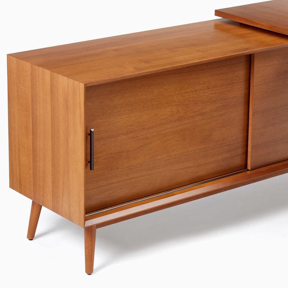 Mid-Century Modern Modular L-Shaped Desk w/ File Cabinet & Bookcase (178 cm)