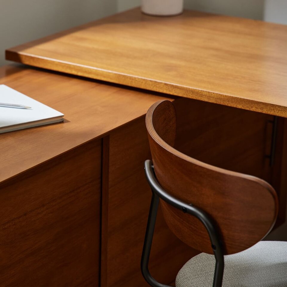 Mid-Century Modern Modular L-Shaped Desk w/ File Cabinet & Bookcase (178 cm)