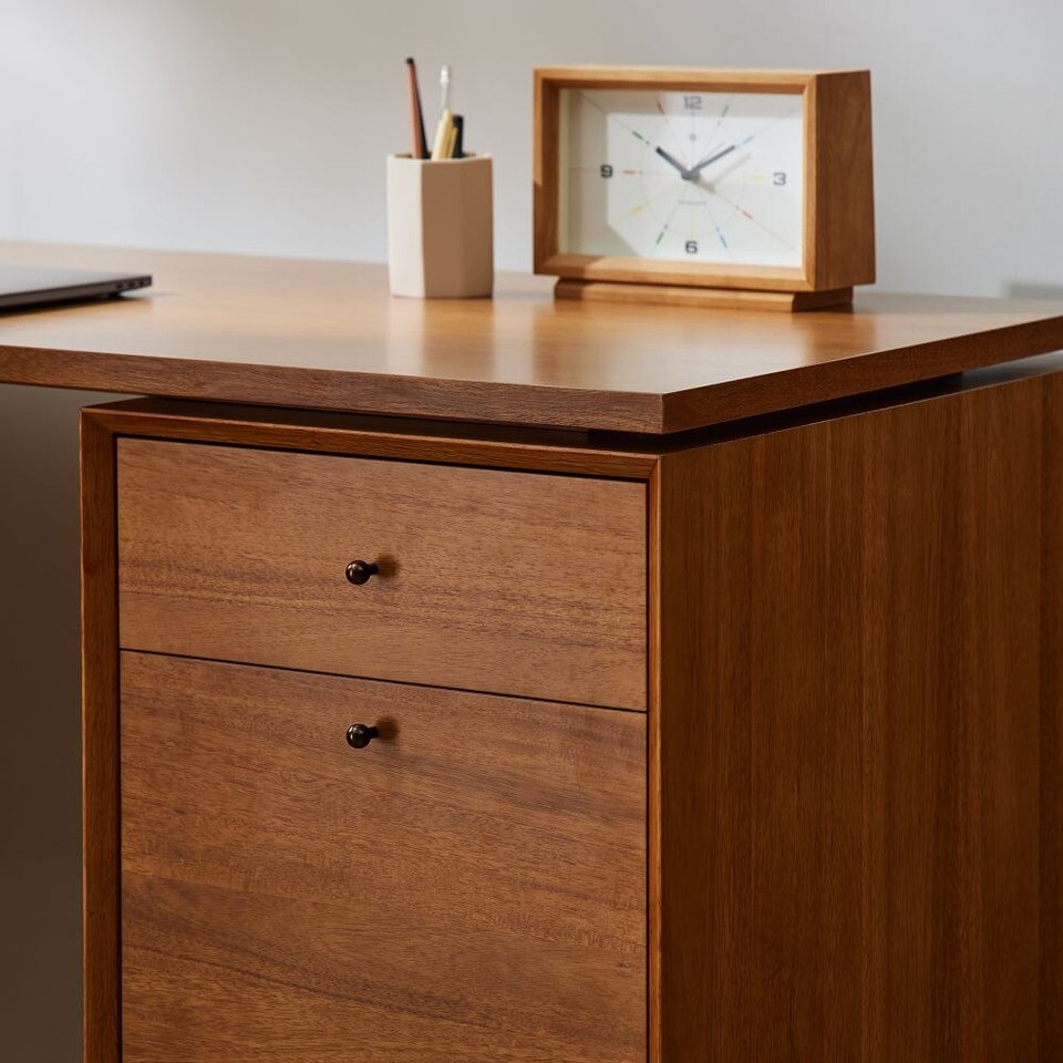 Mid-Century Modern Modular L-Shaped Desk w/ File Cabinet & Bookcase (178 cm)