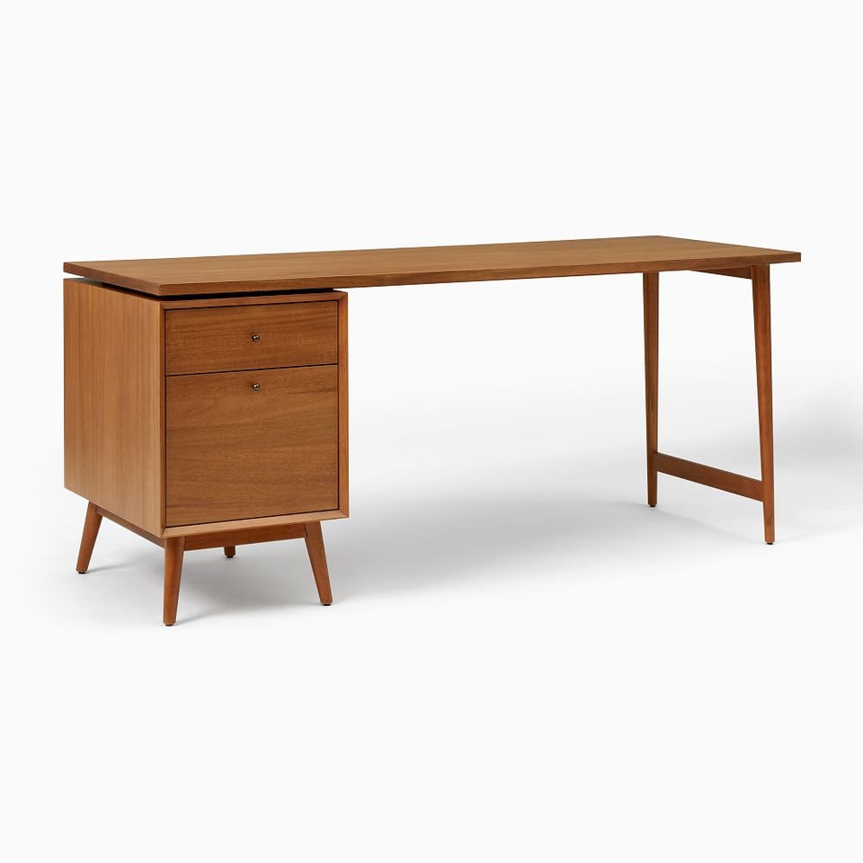 Mid-Century Modern Modular Desk w/ File Cabinet (178 cm)