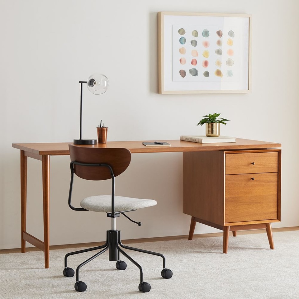 Mid-Century Modern Modular Desk w/ File Cabinet (178 cm)