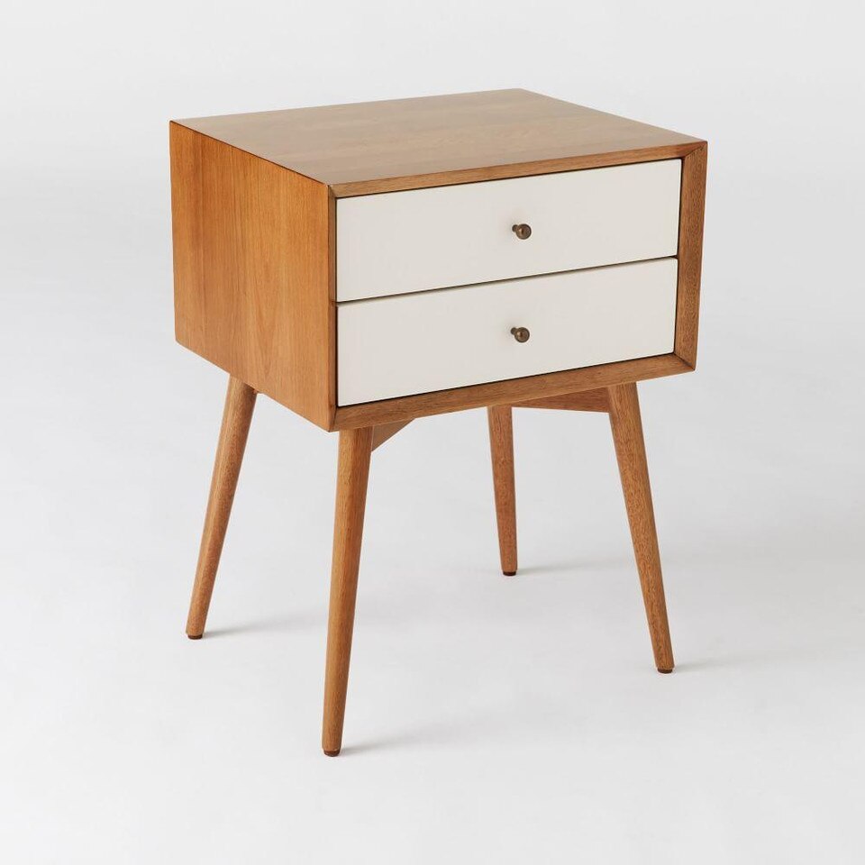 Mid-Century Bedside Table - White + Acorn