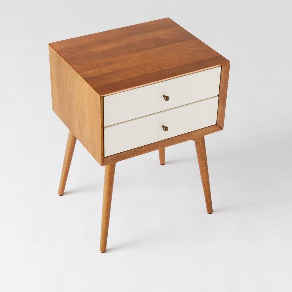 Mid-Century Bedside Table - White + Acorn