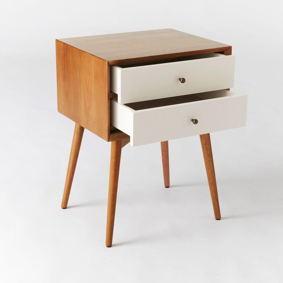 Mid-Century Bedside Table - White + Acorn