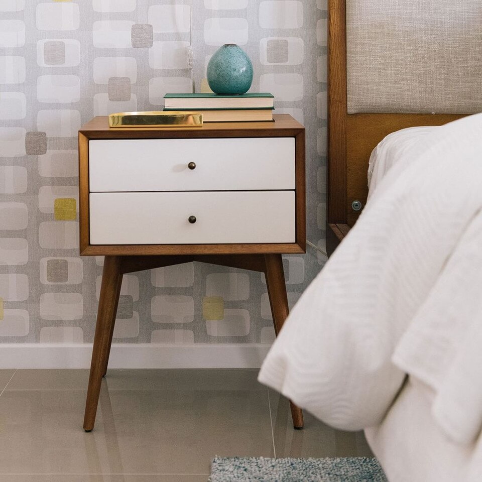 Mid-Century Bedside Table - White + Acorn